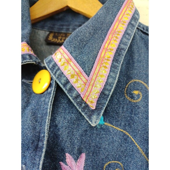 Life Style Womens Long Sleeve Floral Embroidered Denim Jean Jacket Blue Sz 1X - Picture 3 of 9